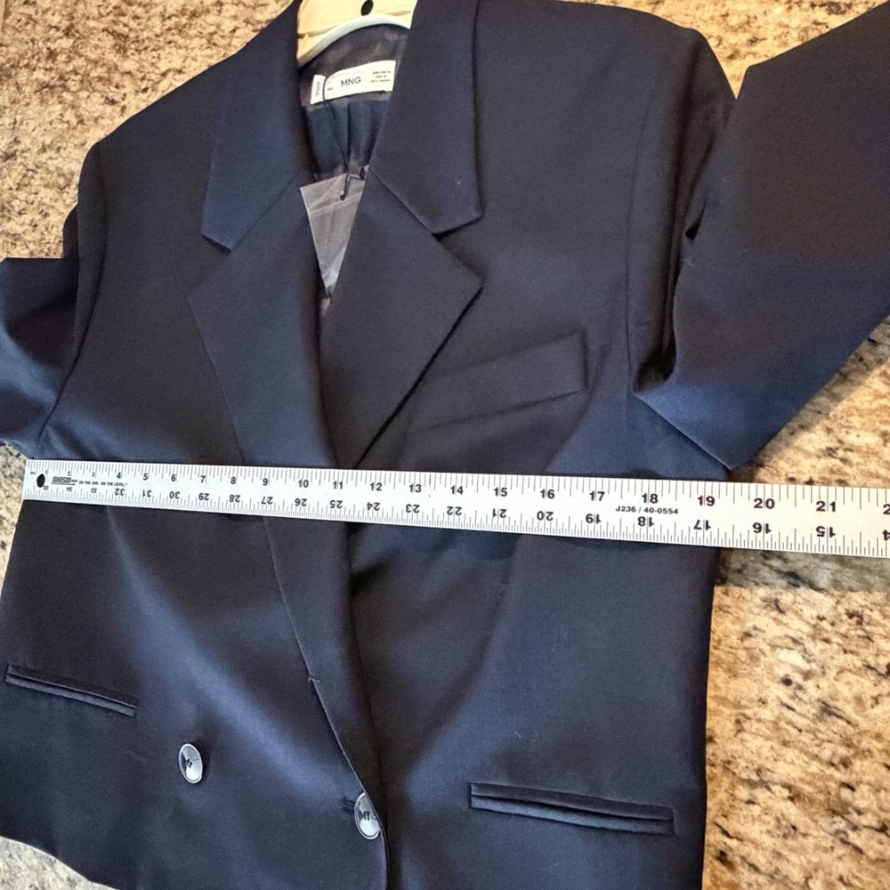 Mango Navy Double-Breasted Cropped Blazer - Picture 7 of 8